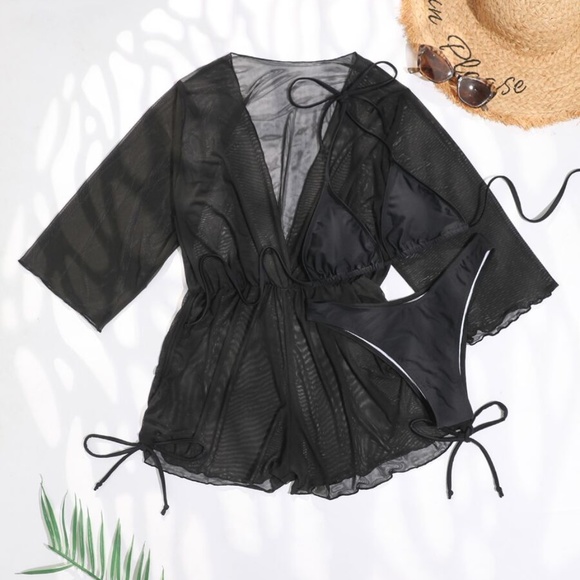 Bohemian Black Cheeky Bottom Bikini Cover up Swim Set - Picture 3 of 6